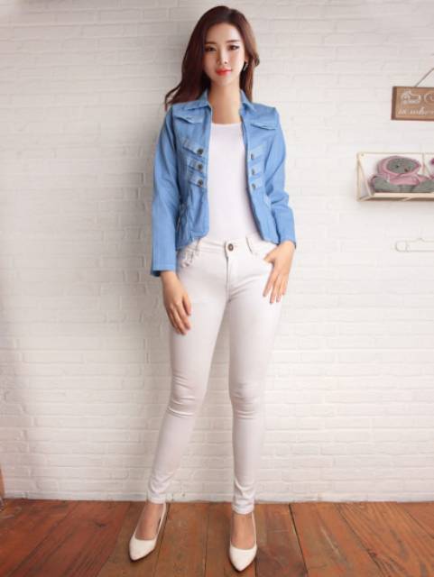 Balero jeans stretch wanita lengan panjang