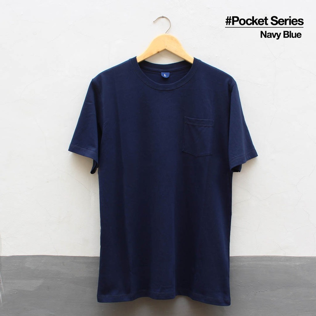 Baju Kaos Polos Oblong Lengan Pendek Series Saku Bandung Biru Dongker Navy Blue Cewek Cowok