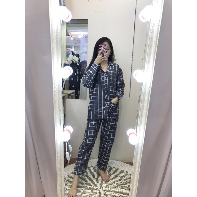 piyama/pajamas kotak&quot; PP katun abu murah.homewear/sleepwear/bajutidur cwe PP tartan grey kekinian