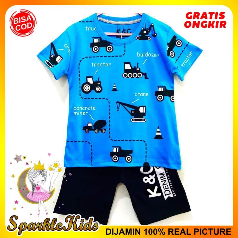 SparkleKids Baju Anak / Kaos SETELAN Anak Laki-Laki Motif Beco Blue 1-10 Tahun