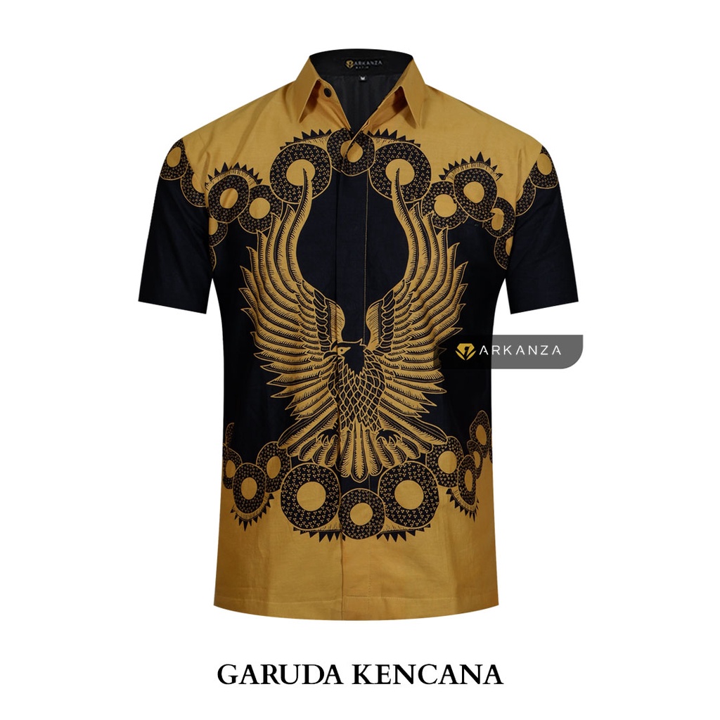 BATIK ARKANZA Motif GARUDA KENCANA Hem Atasan Kemeja Baju Batik Pria Cowok Produsen Slimfit Memakai Furing Lengan Panjang Lengan Pendek Original Asli