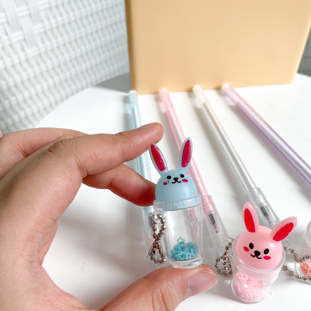 PULPEN GANTUNGAN KELINCI GLITER PEN GEL RABBIT LUCU IMPORT TERMURAH BOLPOIN GANTUNGAN GLITER GROSIR