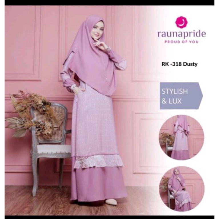 RAUNA SET GAMIS WANITA MUSLIM KATUN RK 318 READY WARNA DUSTY SIZE S