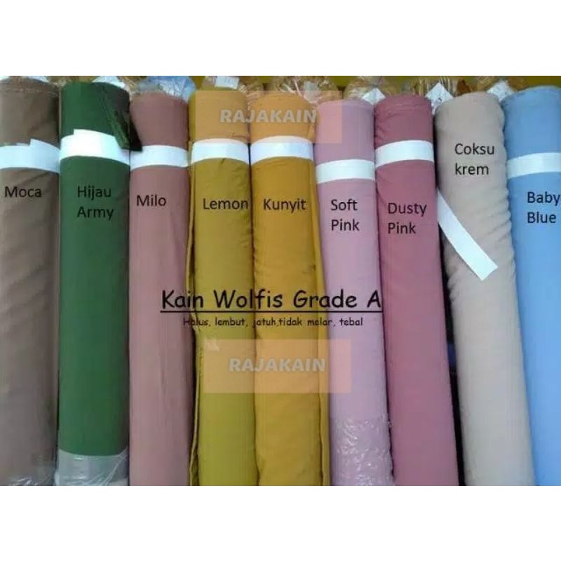 Kain Wolfis Premium 1 Roll ( 50 yard ) / Bahan Kain Wolvis / Kain Wollpeach Premium