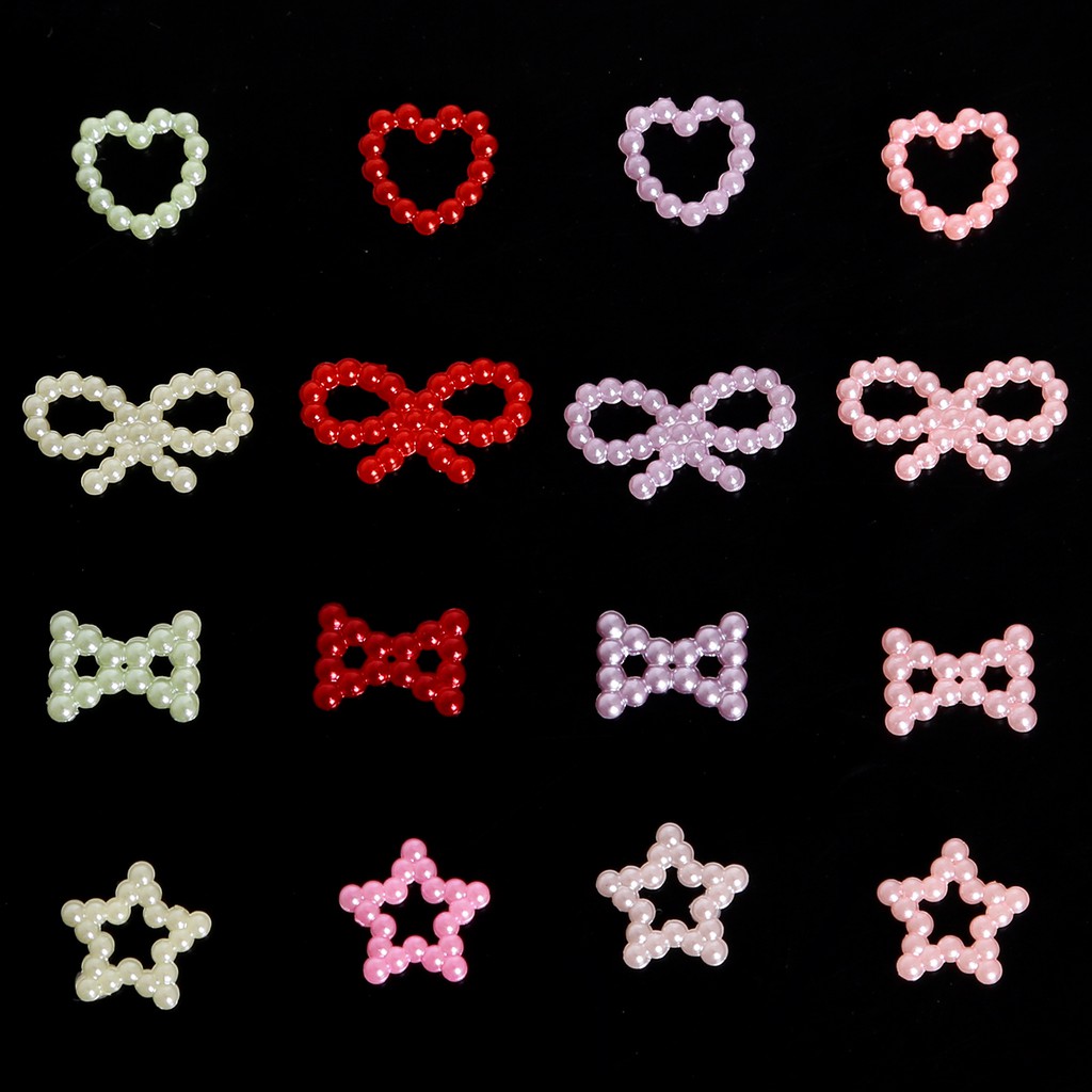 100 pcs Mix Color bow-knot/star/heart Shape Imitation Hollow Beads for Scrapbook DIY Decoration