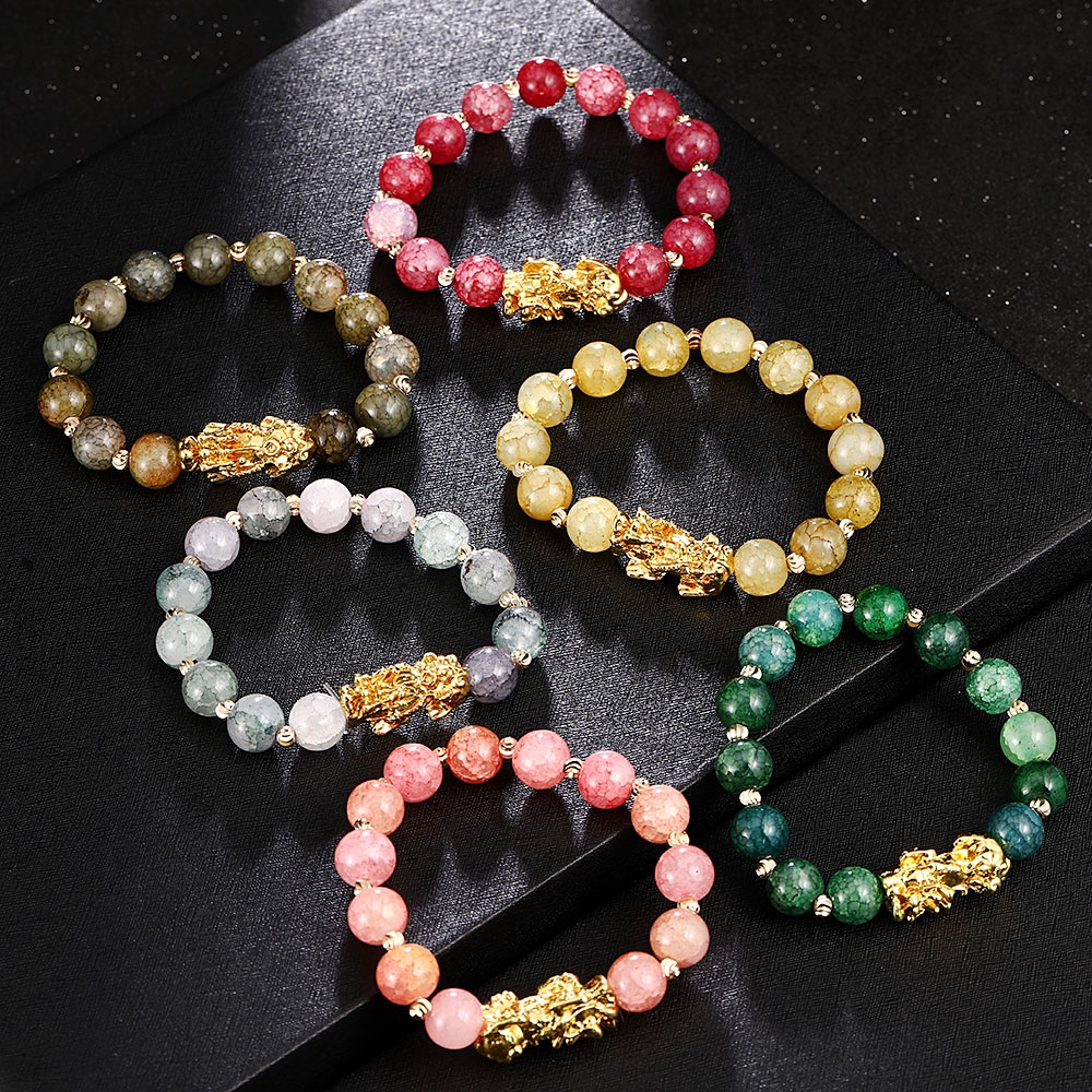 【COD Tangding】Gold-plated PI Xiu Bracelet Pink Green Grey Red Color