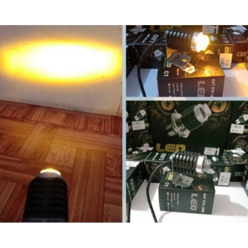 Lampu Tembak Sorot Led C2 Mini Lensa Motor Cat Eye 3Mode bisa flash