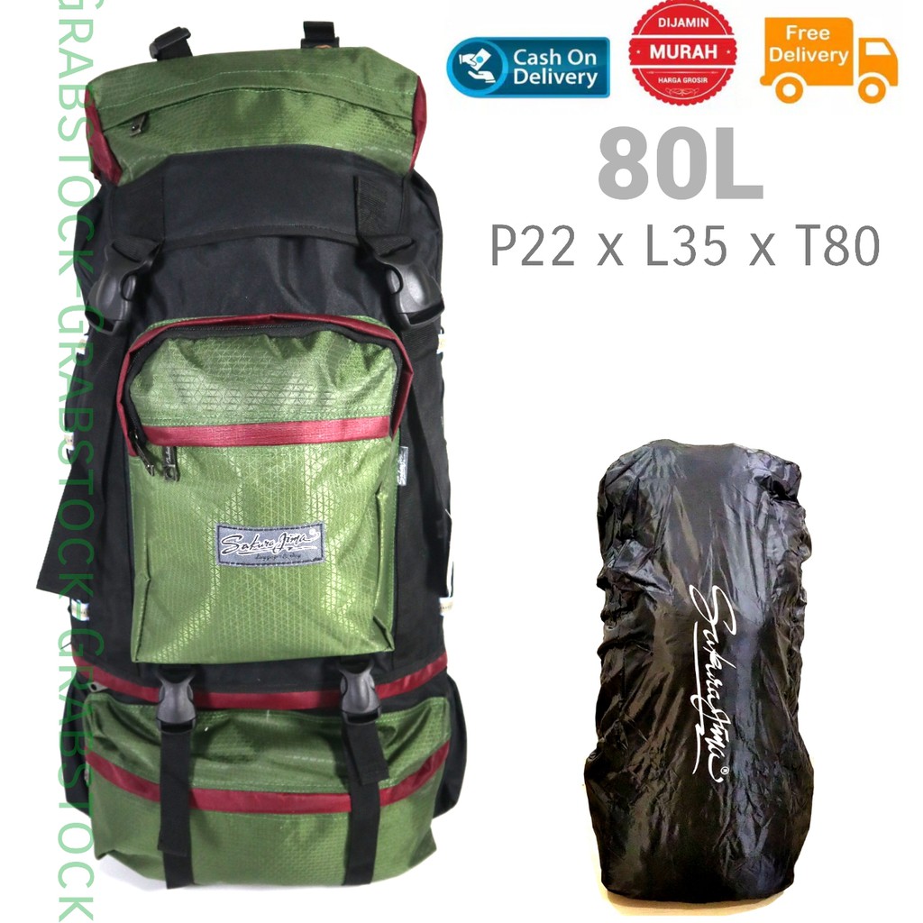 Hiking Tas CArrier Plus RAincover Camping Gunung Mudik 80 L ii35 SUper Besar Premium
