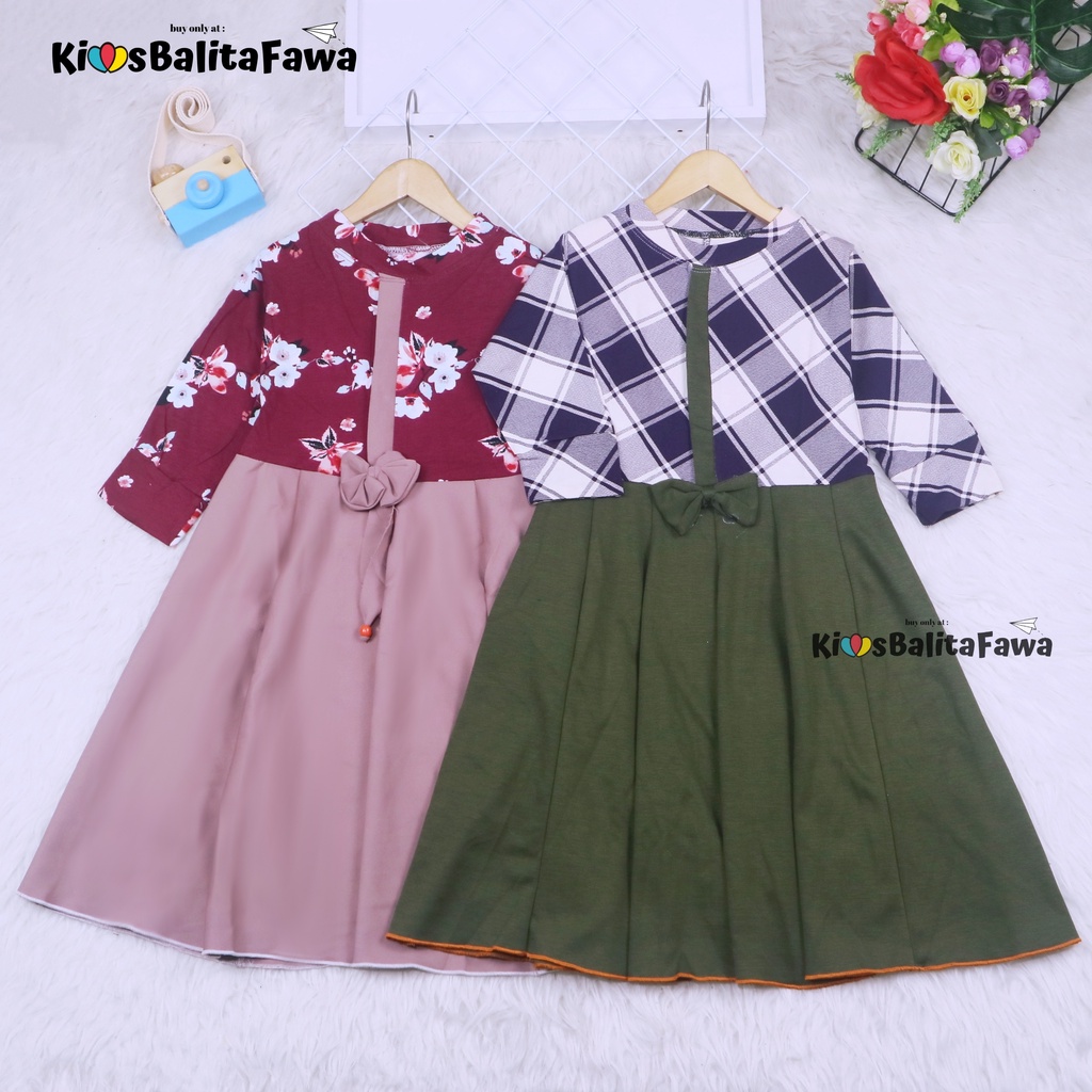 Dress Valencia uk 7-8 Tahun / Dres Baju Anak Perempuan Lengan Panjang Motif Adem Fashion Kids