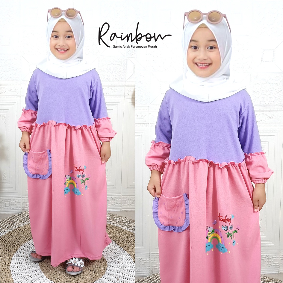 Gamis Anak Murah Kaos Soleha Rainbow Warna Mix CF Kids