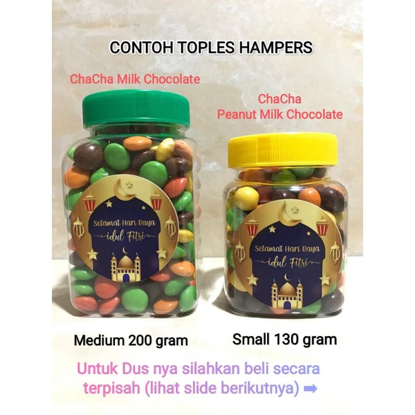 

ChaCha Hampers Lebaran / Hampers Coklat Lebaran / Hampers ChaCha milk chocolate / peanut milk chocolate / Chacha toples coklat