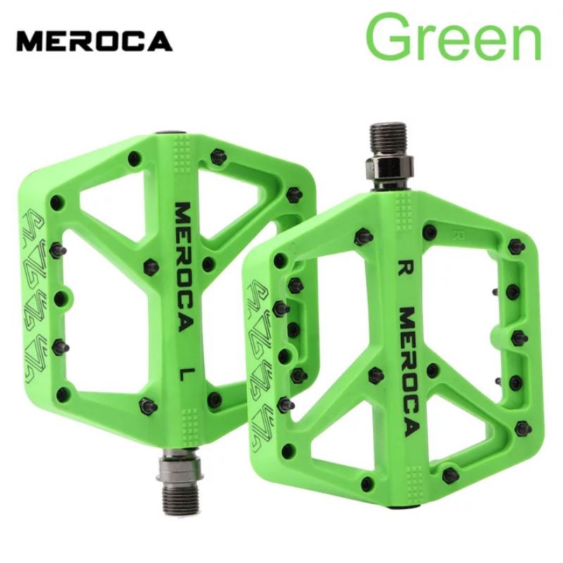 Meroca Pedal Tapak Lebar Anti Slip Bicycle Pedals Pedal Sepeda Hijau