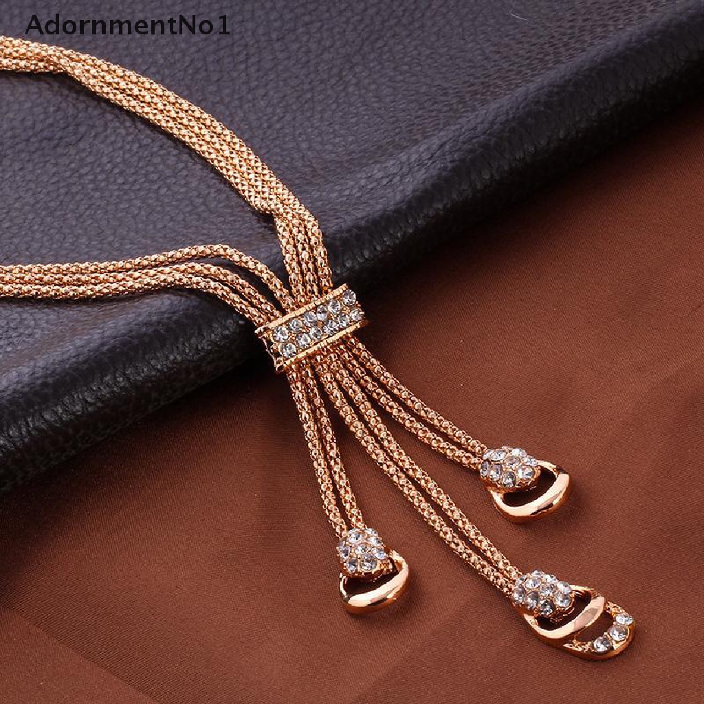 (AdornmentNo1) Set Kalung + Gelang + Cincin + Anting Gantung Panjang Tusuk Aksen Kristal + Rumbai Untuk Perhiasan Wanita / Bridesmaid