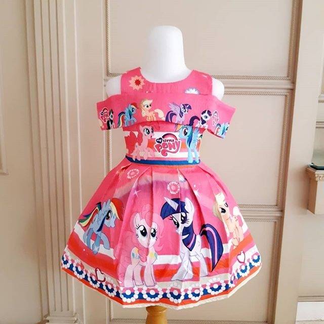 GA2680 LITTLE PONY SABRINA DRESS ULANG TAHUN ANAK KUDA PONI MURAH PINK KUNING IMPORT LUCU