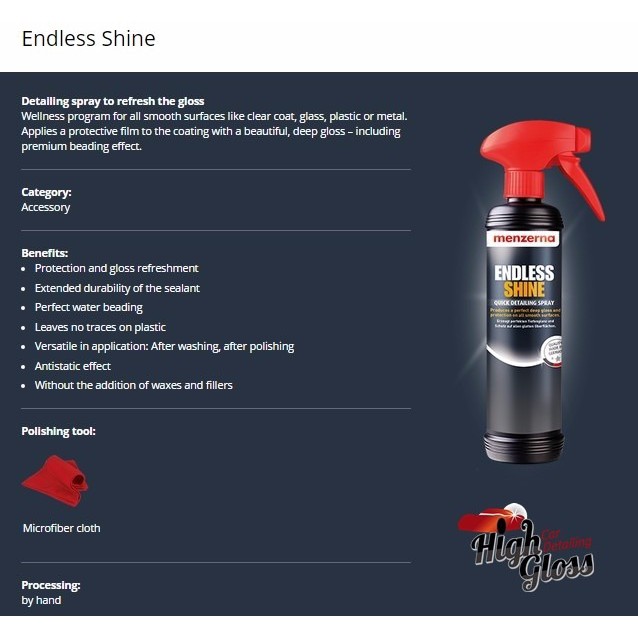 MENZERNA Endless Shine 500ml Quick Detail Spray GRATIS Sprayer Quick Detailer Efek Daun Talas MURAH