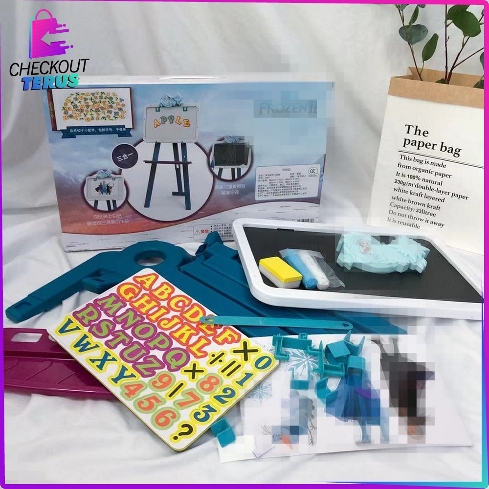 CT M30 M47 Mainan Learning Easel 3in1 Mainan Edukasi Drawing Black &amp; White Board dengan Magnet dan Papan Tulis Proyektor Anak