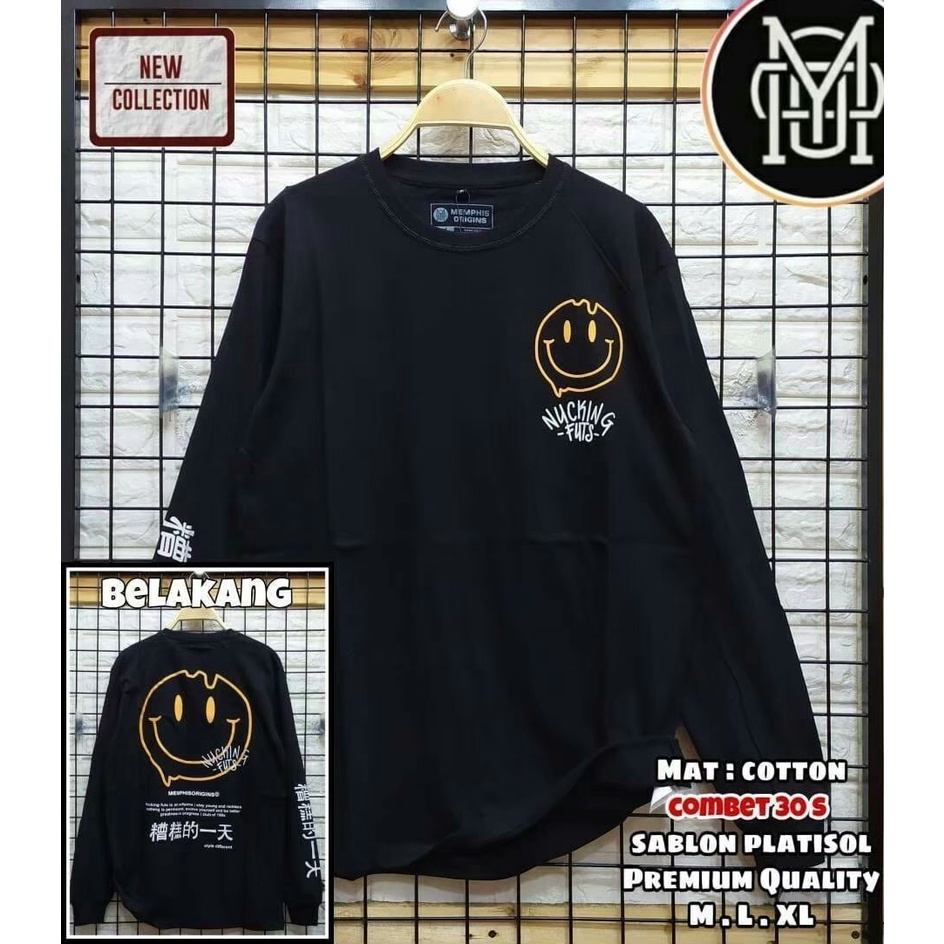 Kaos Pria Lengan Panjang Kaos Distro Memphis Japan Long Sleeve T-Shirt Pria//Kaos Lengan Panjang//Kaos Distro Pria Terbaru dan Terlaris 2022 // M L XL