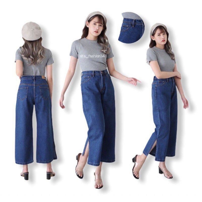 KULOT JEANS BELAH SAMPING PREMIUM / CELANA KULOT HW BELAH JEAN TEBAL / HIGHWAIST KULOT JEANS WANITA EONNI / Kulot Jeans Hight Waist Premium// Kulot Jeans HW Wanita