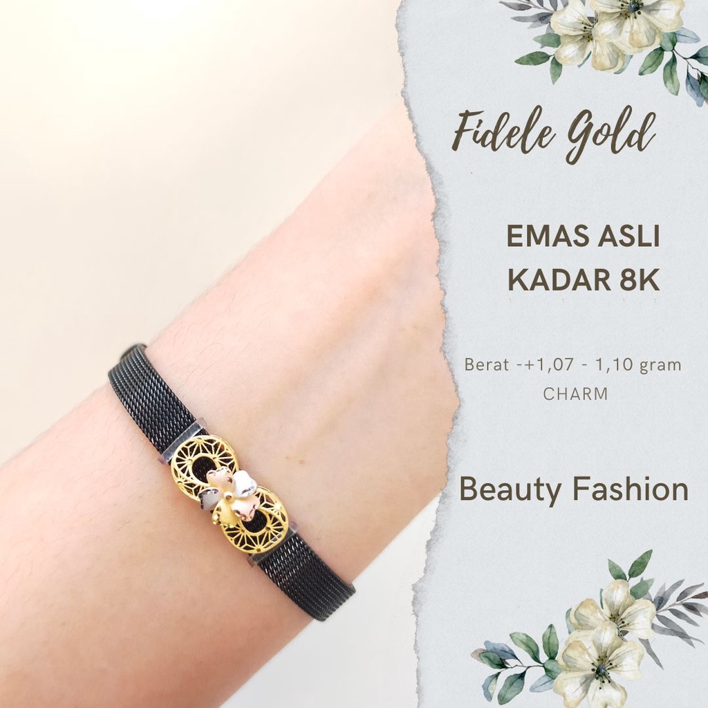 FideleGold - Gelang Charm Arya Gelang Emas Bunga Warna Emas Asli 375