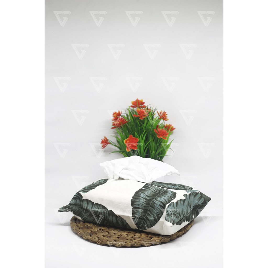 Tempat Tisu -Sarung Tisu - Cover Tissue - Box Tisu Kanvas - Wadah Tisu Motif DAUN PISANG