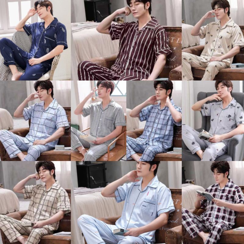 Cp piyama cowok dewasa corak kotak/Piyama Baju Tidur Pria Dewasa Import/setelan piyama lengan pendek-4