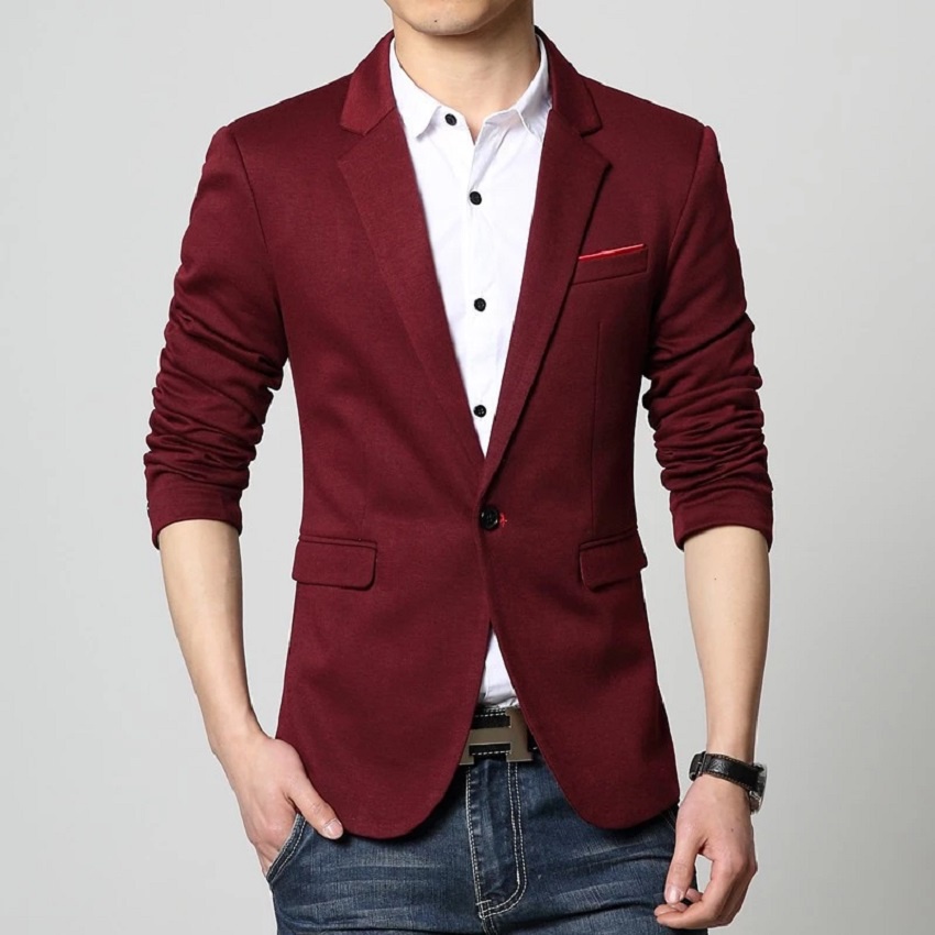 BLAZER PRIA SLIMFIT WARNA MAROON MELVIN TWIST SINGLE BUTTON ORIGINAL - BLAZER COWOK WARNA MAROON SLIMFIT BAHAN HIGH TWIST ORIGINAL NIKAYU (S,M,L,XL)