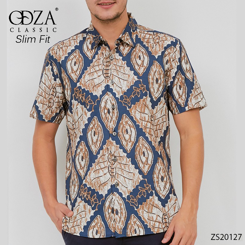 Odza Kemeja  Batik  Pria  Slim Fit Modern Mewah  Lengan  Pendek  