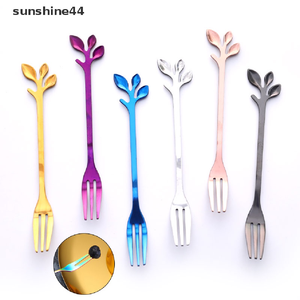 Sunshine Garpu Buah / Dessert Mini Bahan Stainless Steel Warna Silver / Gold