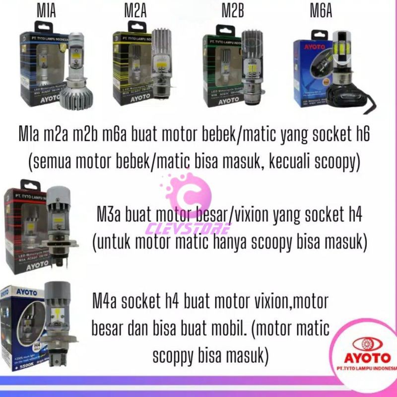 LAMPU LED motor AYOTO M3A headlamp H4 AC &amp; DC untuk Moge HI/LO