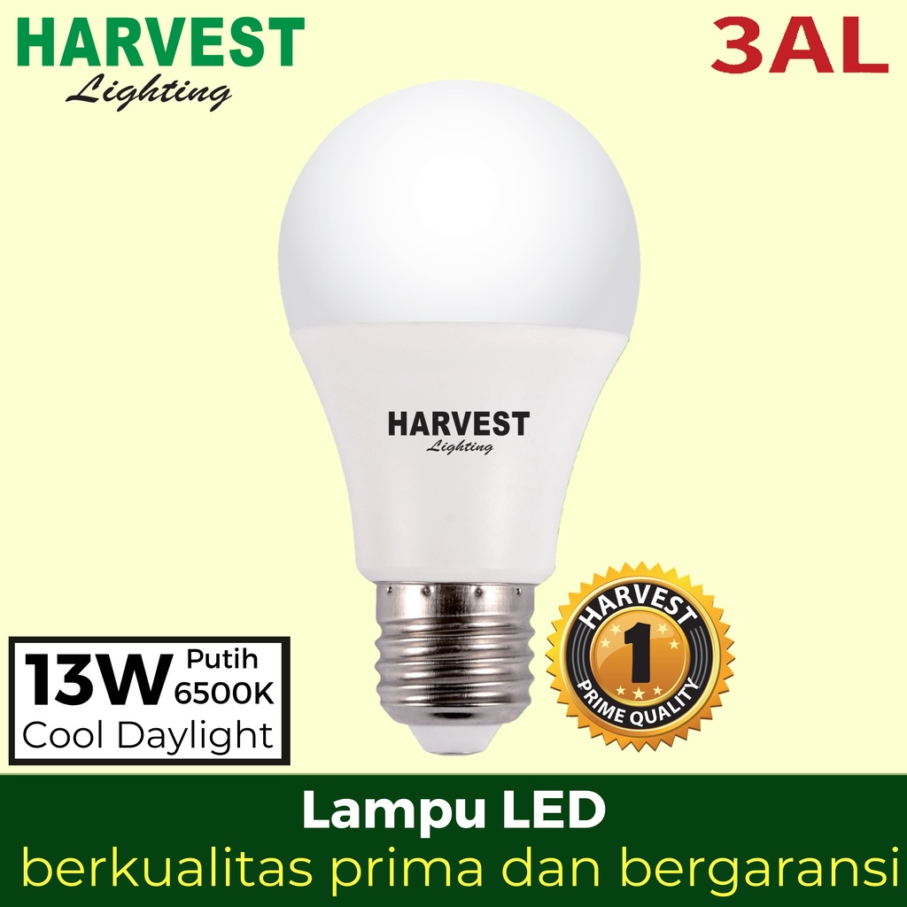 13W - Paket Isi 3 - HARVEST LIGHTING Lampu Bohlam LED A Bulb  13 Watt Lampu Hemat Energi Original Bersertifikasi SNI dan Bergaransi