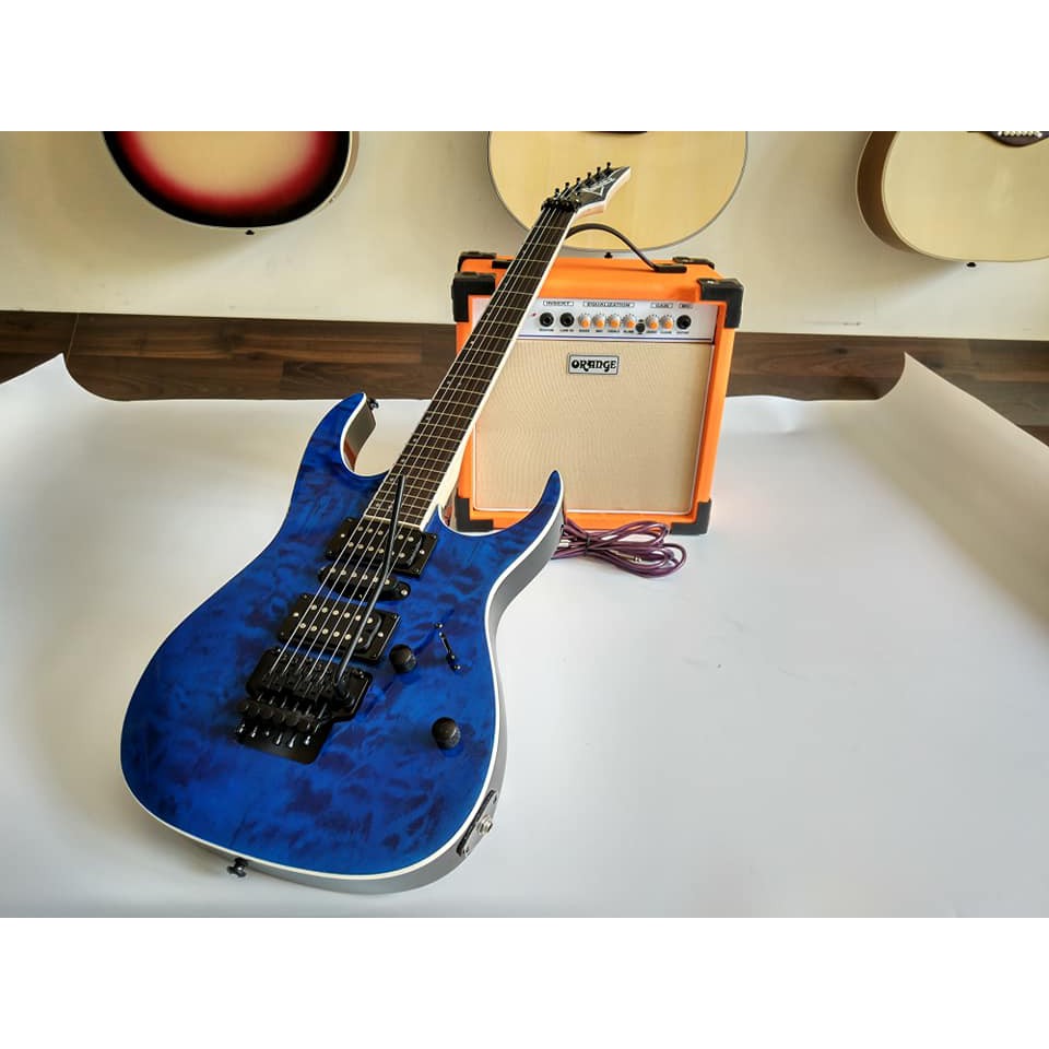 Paket Gitar Listrik Ibanez Premium Biru dan Amply orange