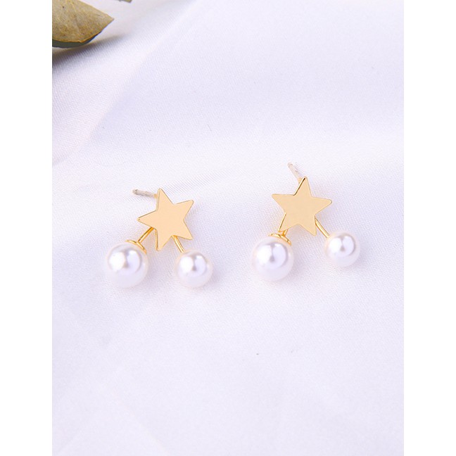LRC Anting Tusuk Fashion Gold S925 Sterling Silver Pearl Star Earrings D17360