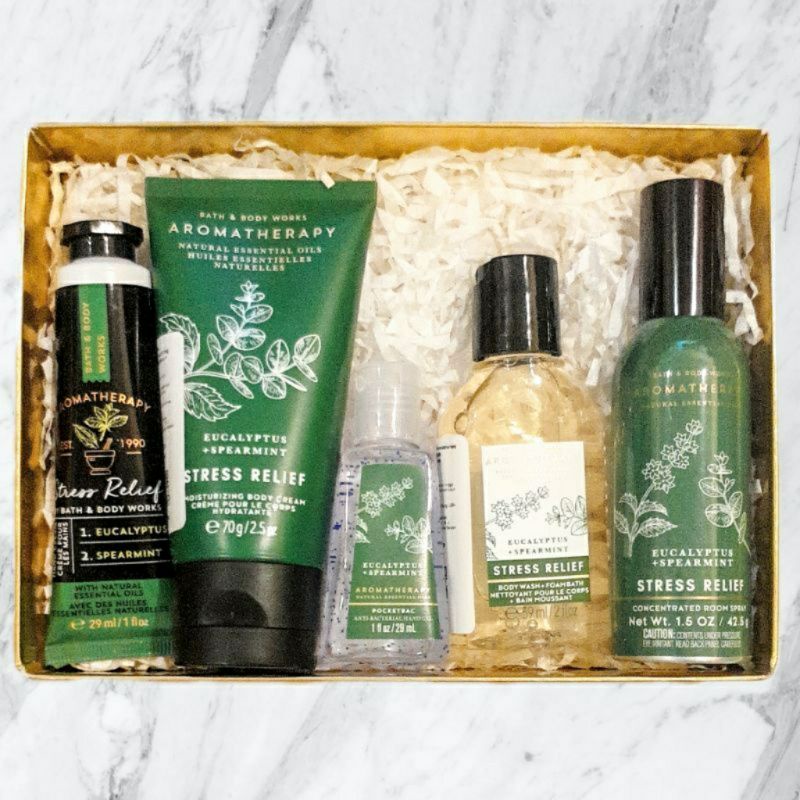 BBW AROMATHERAPHY STRESS RELIEF EUCALYPTUS SPEARMINT TRAVEL SIZE GIFT SET PAKET BATH &amp; BODY WORKS