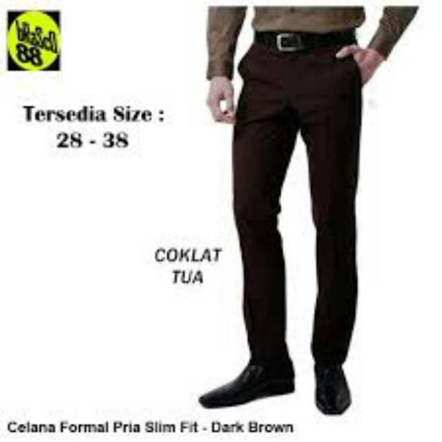 Celana formal pria slimfit coklat tua