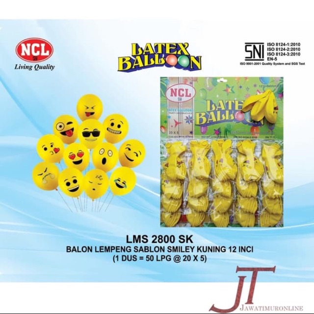 Balon Latex Emoji 12 INCI (isi 5 Biji) Balon Smiley 12 INCI