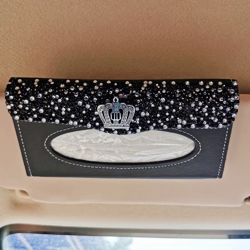 tempat Tissue holder / tempat tissue mobil model jepit warna hitam / black kotak tisue sunvisor blink mahkota angsa chanel gc bee allah