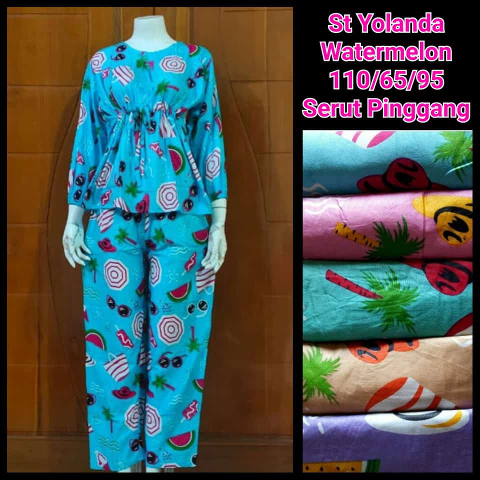 BAJU TIDUR DASTER / setelan panjang / rayon solo / motif buah / babydoll / remaja / dewasa / serut