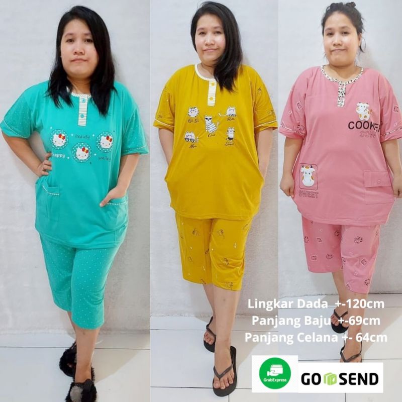 BAJU TIDUR WANITA jUMBO KAOS PREMIUM,PIYAMA WANITA JUMBO CELANA  PENDEK,BAJU TIDUR WANITA  KAOS JUMB