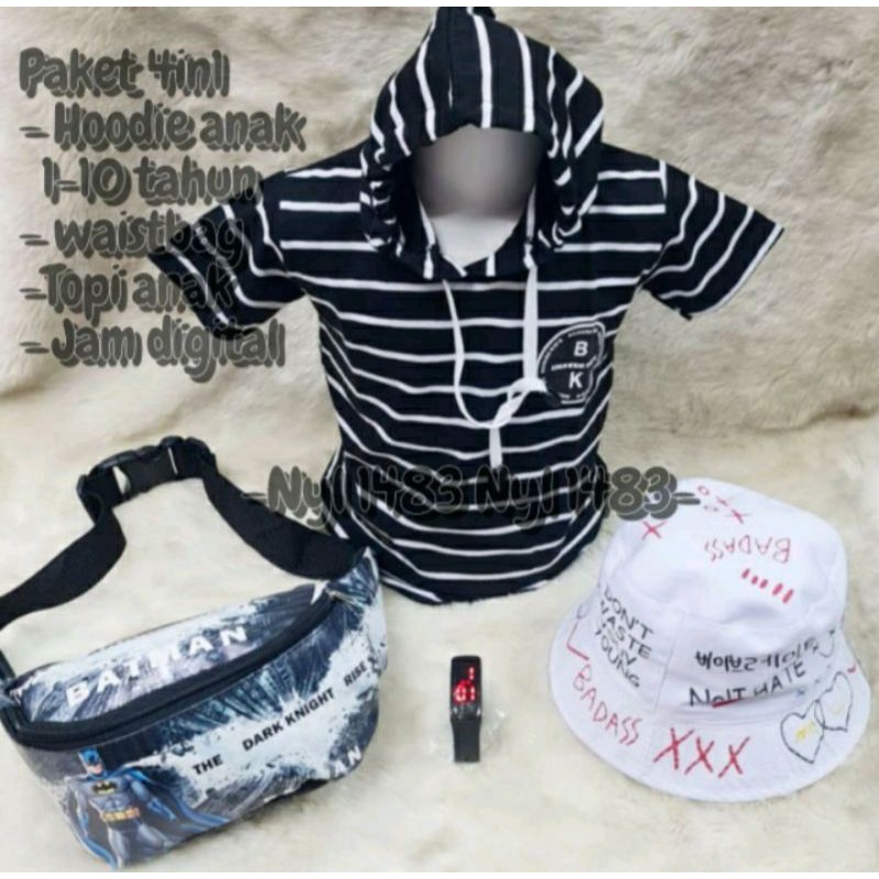 Kaos Hoodie salur anak kaos kupluk 4in1 bucket badas