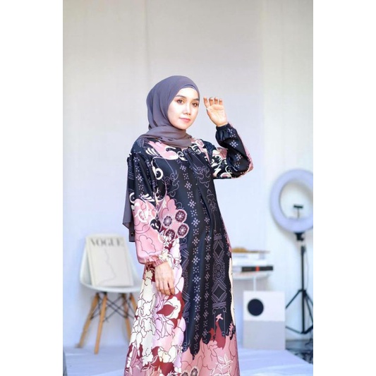 BAJU GAMIS DRESS KONDANGAN KAIN MAXMARA FOIL BUSUI LENGAN KARET TALI SAMPING LD 110CM PJ 140CM
