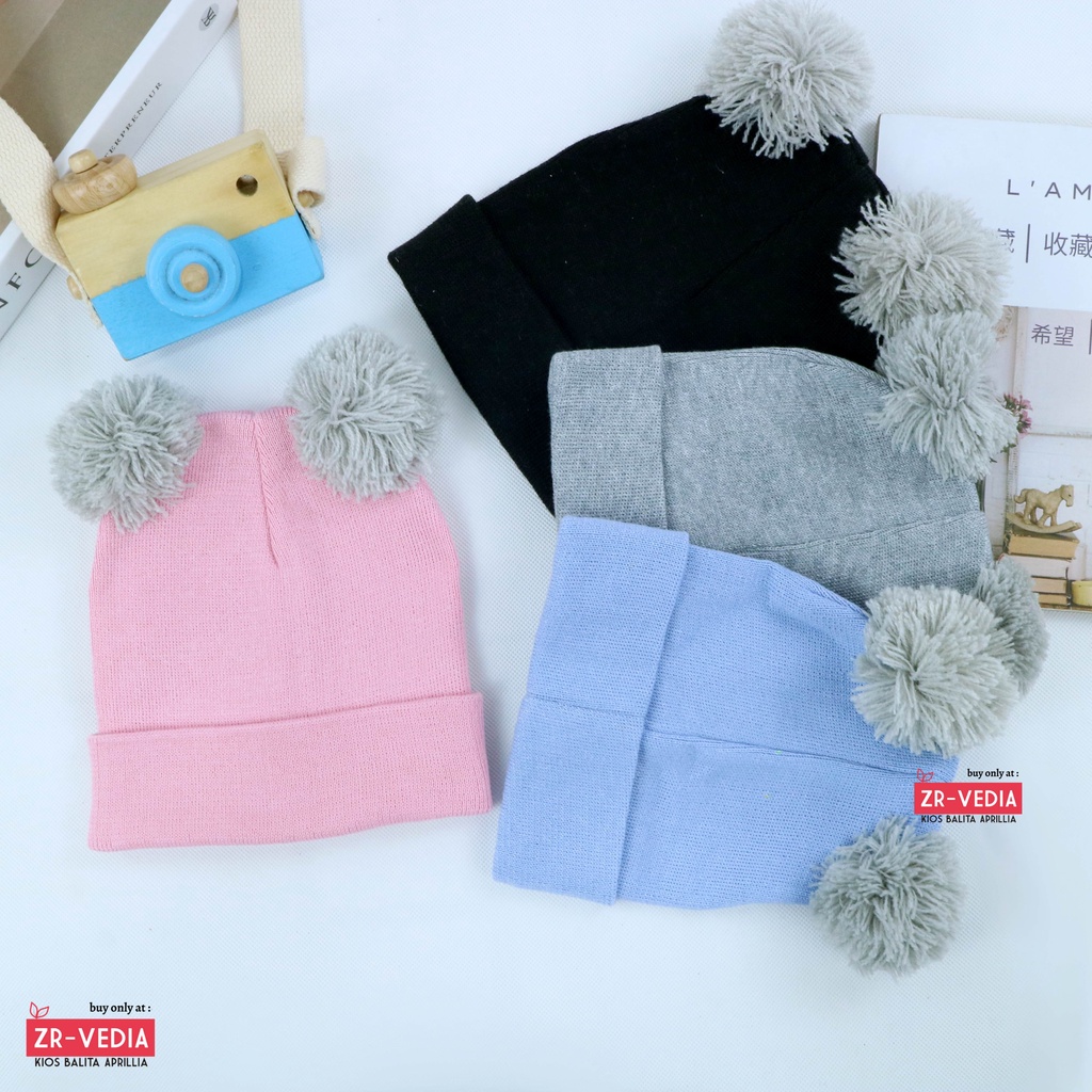 Kupluk Bayi Pom Pom Rajut / Aksesoris Anak Topi Laki Laki Hair Murah Wool Polos Baby