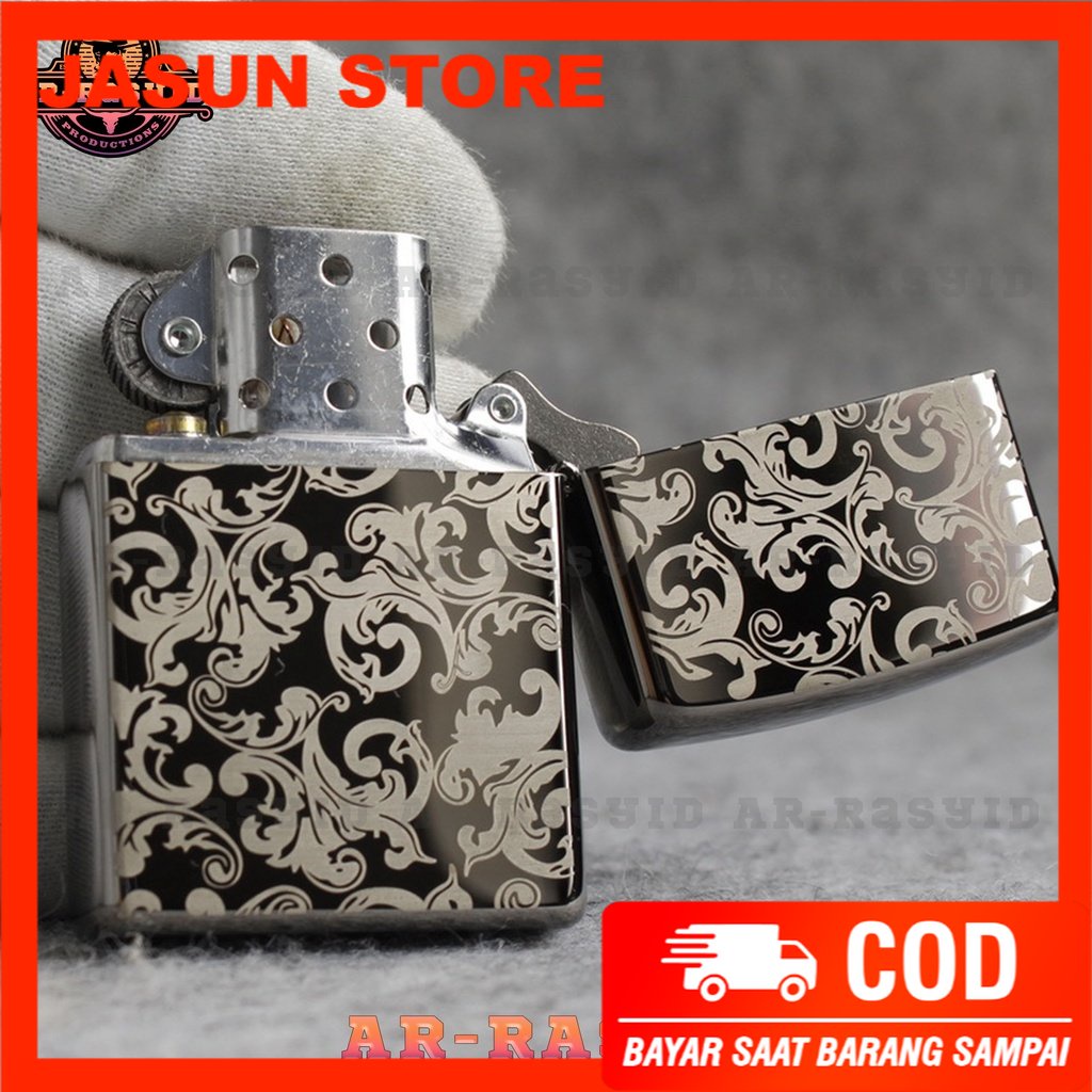 BISA COD! Korek Api Minyak Zippo Black Ice Light Hitam Logo Motif Batik 150