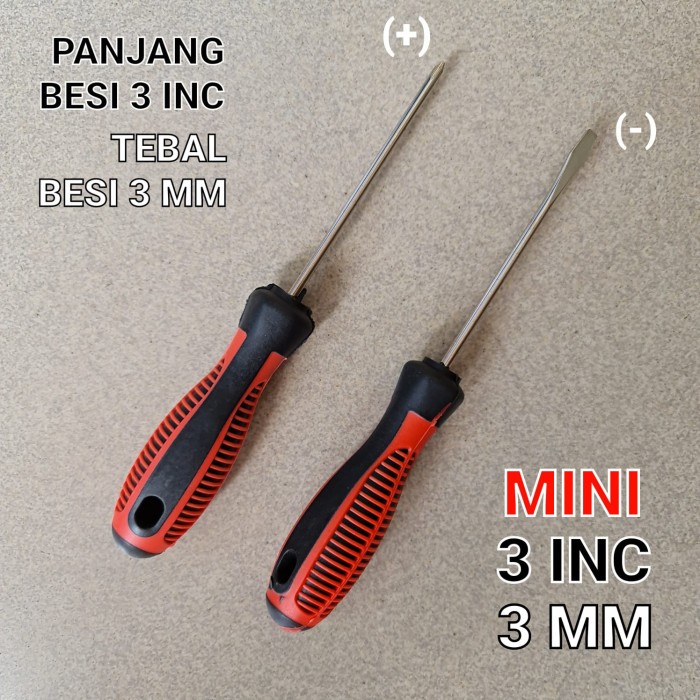 OBENG MINI 3INC 3MM GAGANG KARET - PLUS(+)