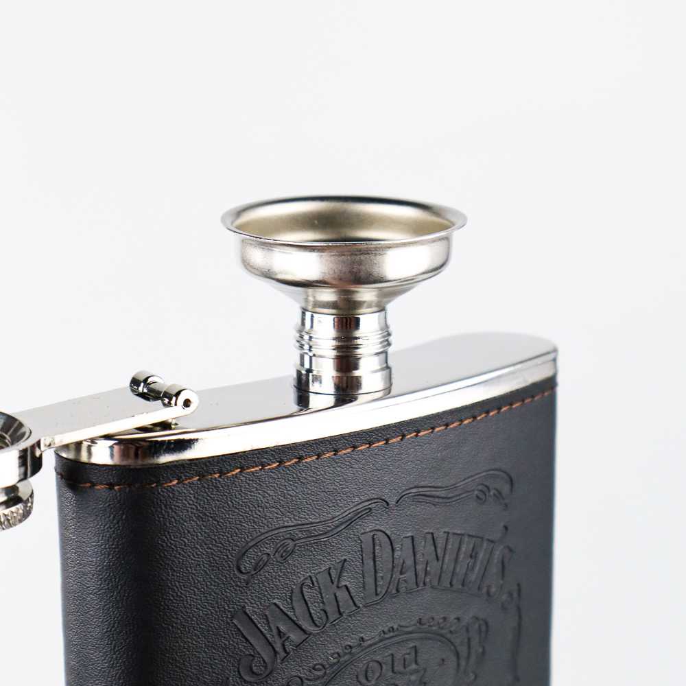 TD-AI04 One Two Cups Botol Bir Hip Flask Stainless Leather 7Oz with Shot Glass