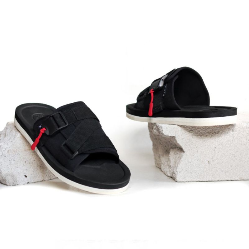 WOLF x KOJO |Sandal Slippers Unisex Anti Licin Sandal Slide Original Sandal Canvas SERIZAWA 2 Flip Flop Strap Black