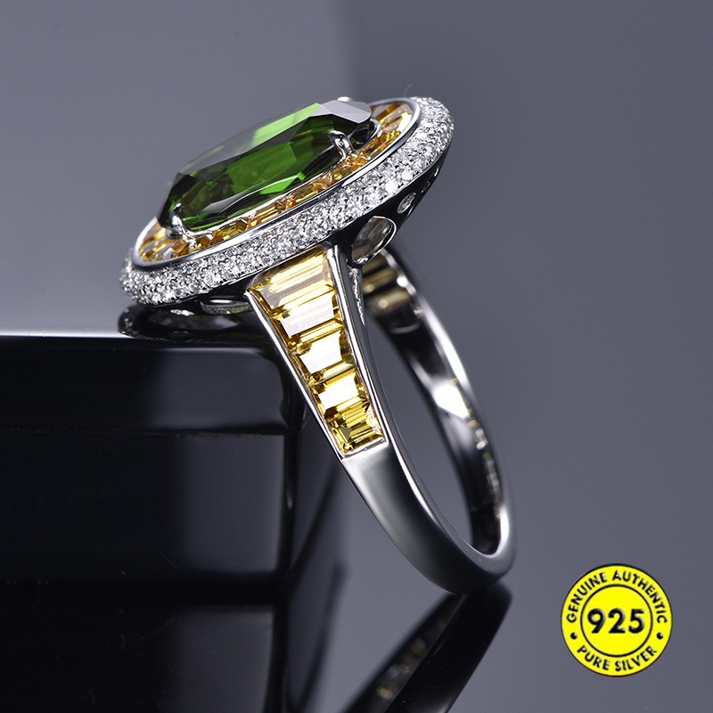 Cincin Model Terbuka Aksen Batu Permata Emerald Kuning Natural