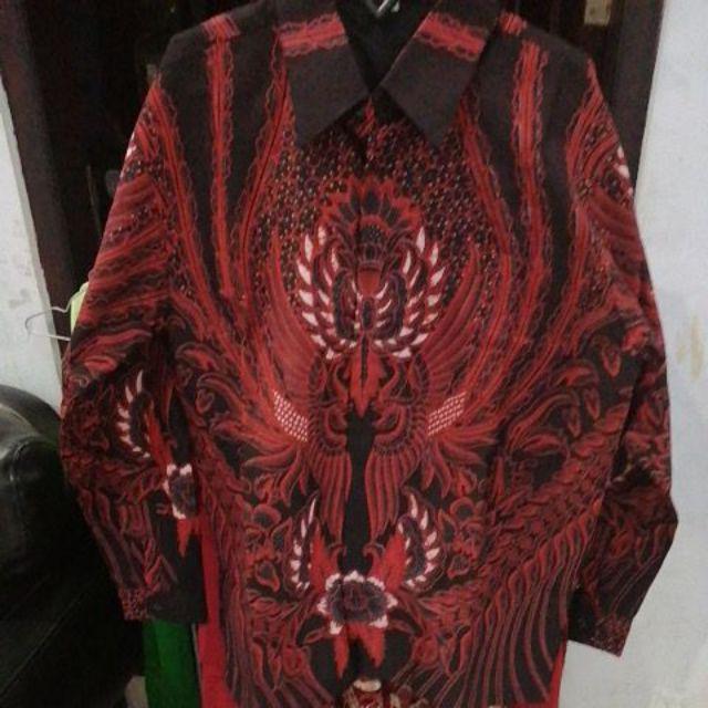 Hem Peksi Abang Cakrawangsa Marun Kemeja Batik Lengan Panjang Baju Pria Jumbo Xxl