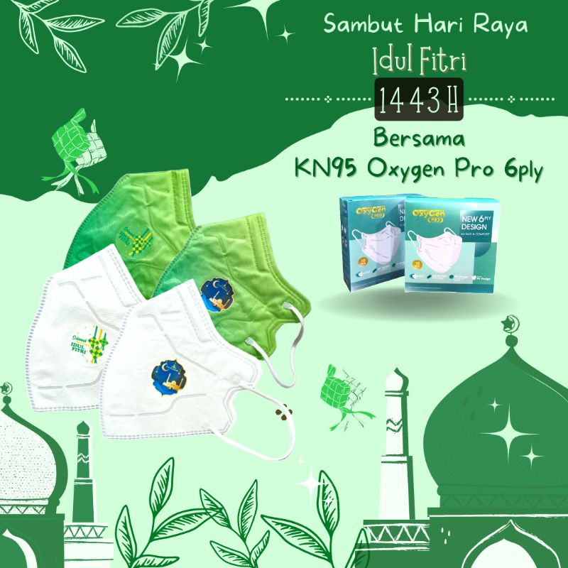 Masker Lebaran Idul Fitri Kn95 6ply Oxygen Pro Masker Hari Raya Idul Fitri