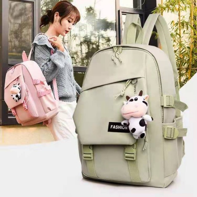 ZC 2334 RISCE TAS RANSEL IMPORT FREE GANTUNGAN BONEKA SAPI WANITA CEWEK PEREMPUAN SEKOLAH SD KULIAH