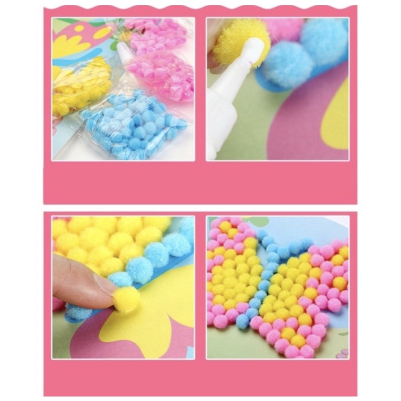Mainan Edukasi Montessori Tempel DIY Pom Pom - Mainan Kerajinan Tempel Pom Pom
